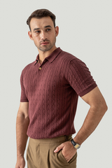 CABLE KNIT POLO MAROON
