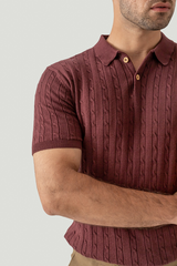 CABLE KNIT POLO MAROON