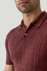 CABLE KNIT POLO MAROON