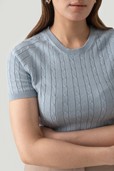 CABLE KNIT SHORT SLEEVE RAGLAN