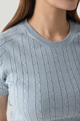 CABLE KNIT SHORT SLEEVE RAGLAN