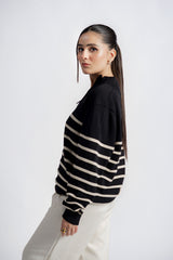 STRIPED QUARTER ZIPPER KNIT JUMPER