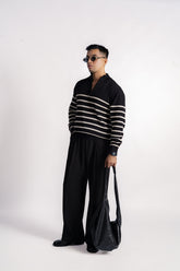 STRIPED QUARTER ZIPPER KNIT JUMPER