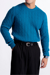 FEROZI BLUE CABLE KNIT CREW NECK KNIT JUMPER