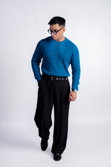 FEROZI BLUE CABLE KNIT CREW NECK KNIT JUMPER