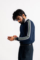 STRIPED CREW NECK KNIT RAGLAN BLUE