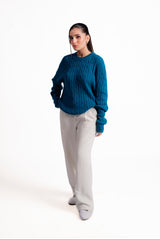 FEROZI BLUE CABLE KNIT CREW NECK KNIT JUMPER