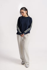 STRIPED CREW NECK KNIT RAGLAN BLUE