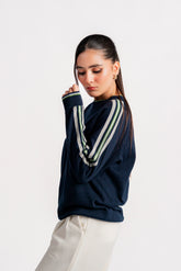 STRIPED CREW NECK KNIT RAGLAN BLUE