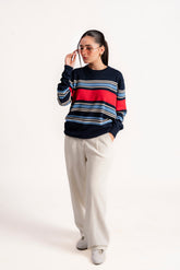 NAVY BLUE STRIPED KNIT JUMPER