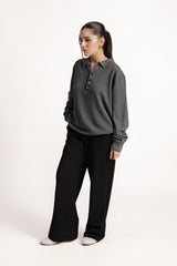 FIVE BUTTON LONG SLEEVE POLO GREY