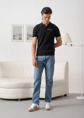 BLACK DROP NEEDLE KNIT POLO