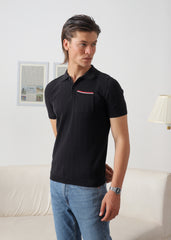BLACK DROP NEEDLE KNIT POLO