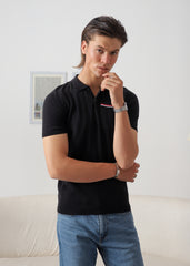 BLACK DROP NEEDLE KNIT POLO