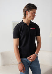 BLACK DROP NEEDLE KNIT POLO