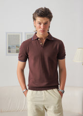 BURNT UMBER POINTELLE KNIT POLO