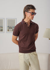 BURNT UMBER POINTELLE KNIT POLO