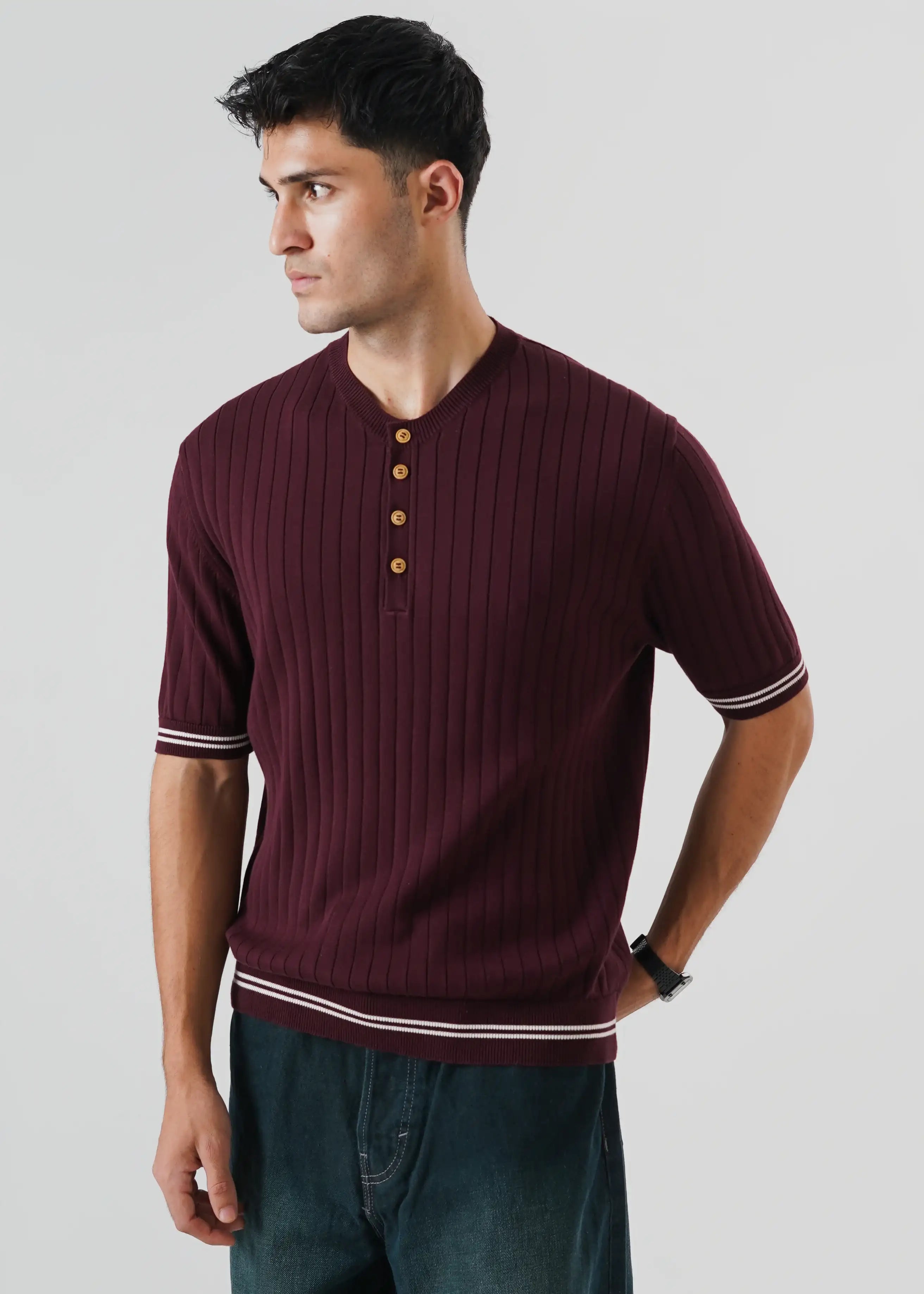 DROP NEEDLE KNIT HENLEY GRAPE | Artezan Inc – Artezan Inc.
