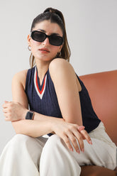 V-NECK CABLE KNIT VEST