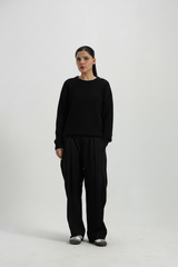BLACK SHAKER KNIT OVERSIZED JUMPER