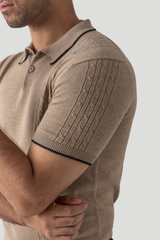 SHORT SLEEVE THREE CABLE KNIT POLO