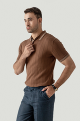 SHORT SLEEVE DROP NEEDLE KNIT POLO