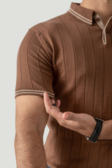 SHORT SLEEVE DROP NEEDLE KNIT POLO