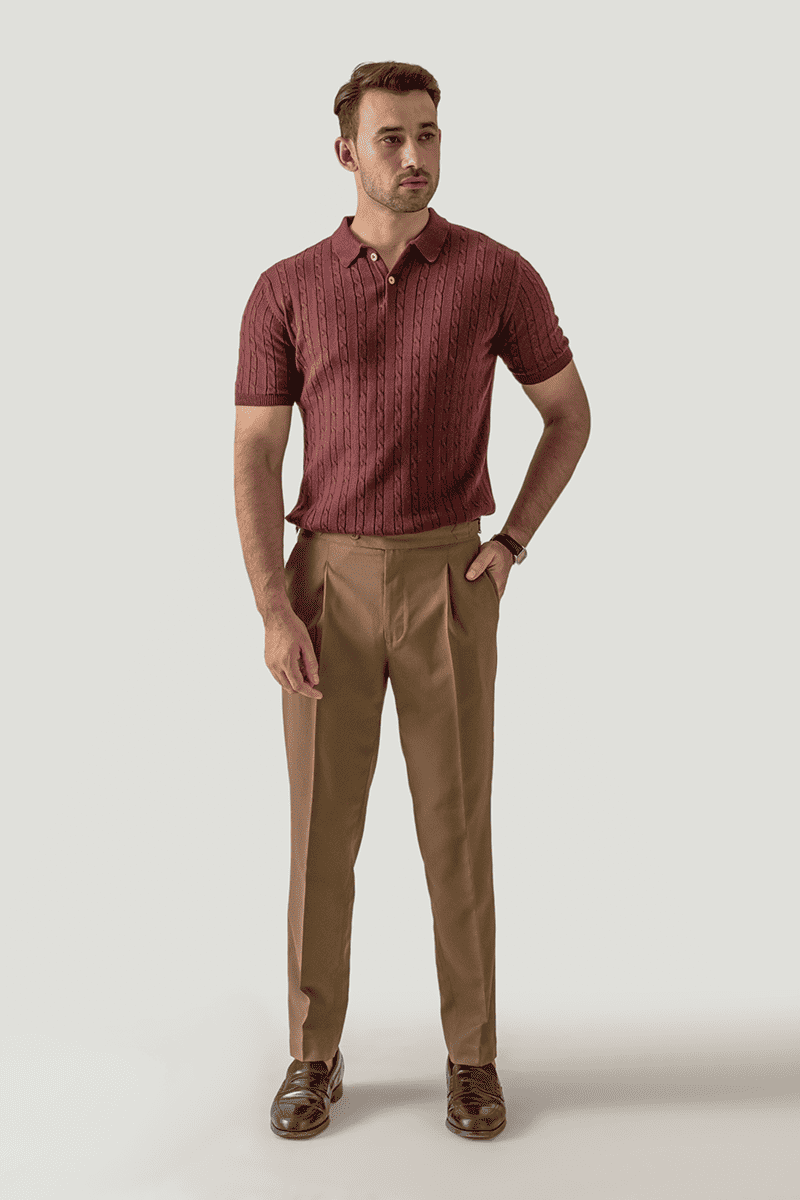 CABLE KNIT POLO MAROON
