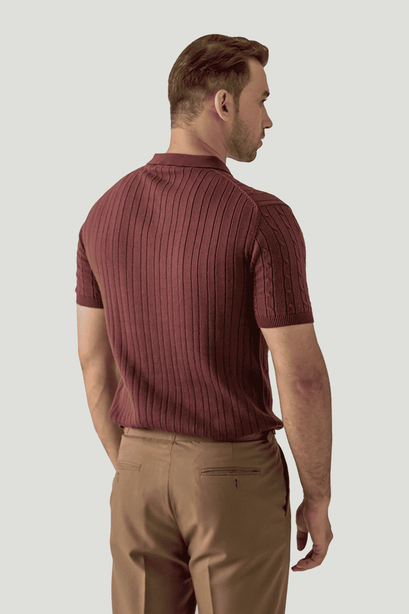 CABLE KNIT POLO MAROON