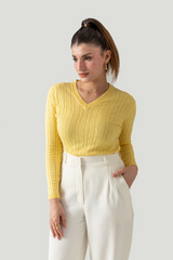 CABLE KNIT V-NECK JUMPER