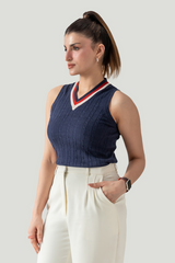V-NECK CABLE KNIT VEST