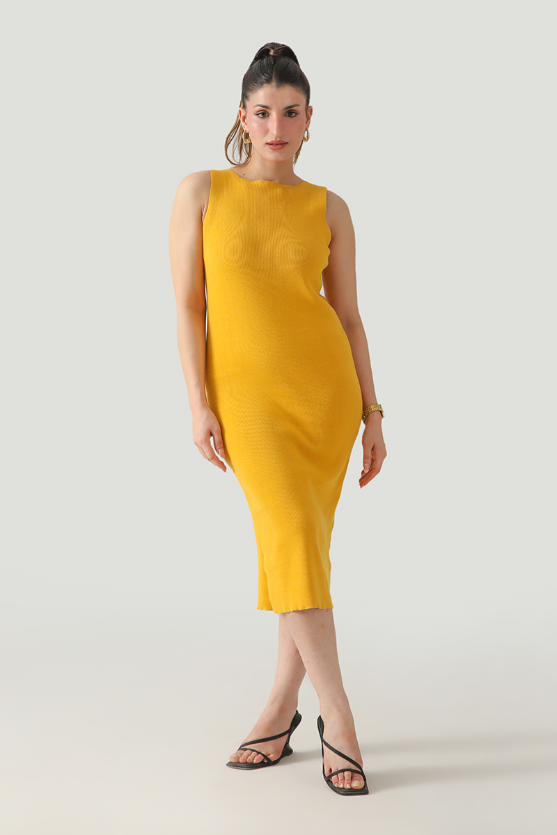 BOATNECK KNIT MIDI DRESS