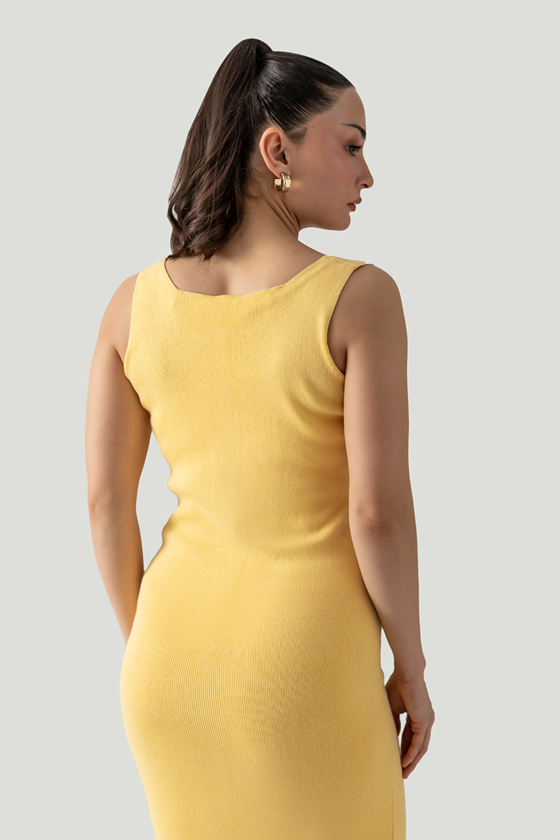 SQUARED NECK KNIT MIDI DRESS