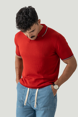 POINTELLE KNIT POLO RED