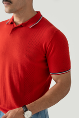 POINTELLE KNIT POLO RED