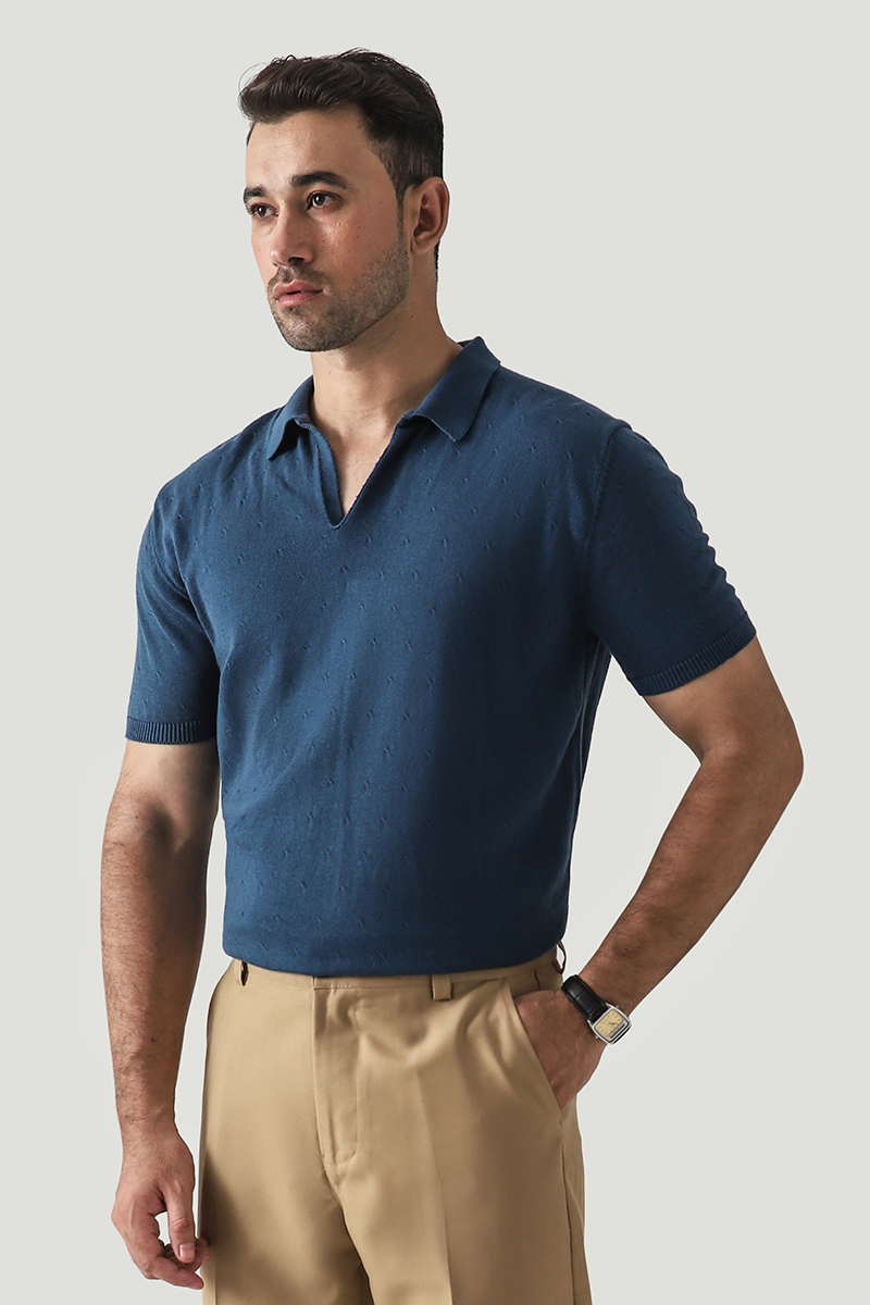 POPCORN KNIT POLO FEROZI BLUE