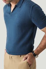 POPCORN KNIT POLO FEROZI BLUE