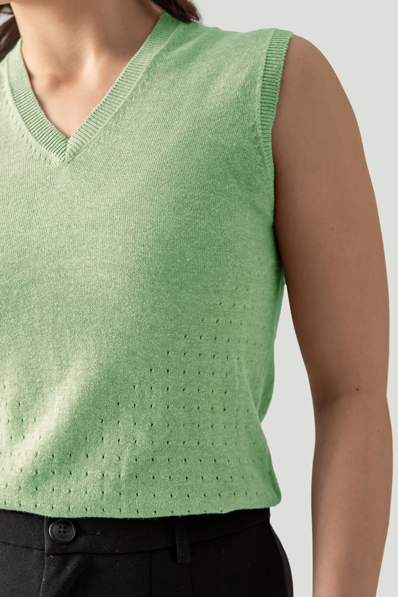 V-NECK POINTELLE MINT GREEN VEST