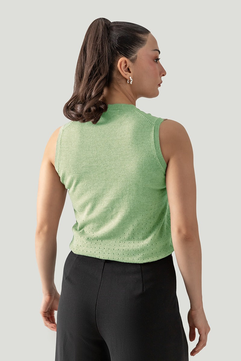V-NECK POINTELLE MINT GREEN VEST