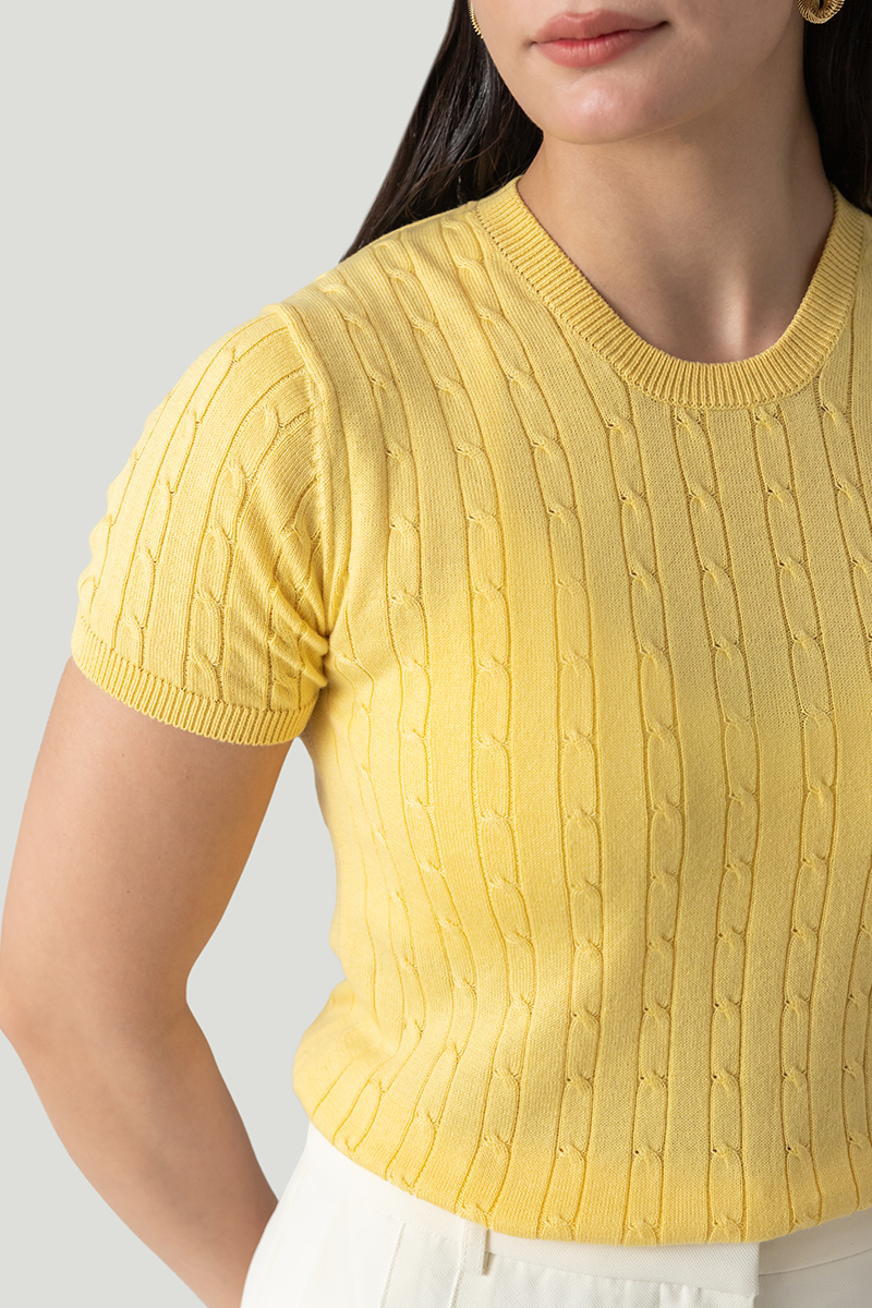 CABLE KNIT SHORT SLEEVE JUMPER