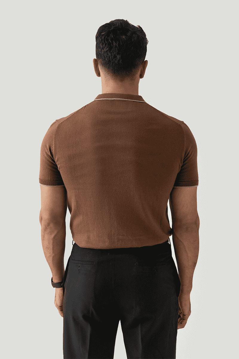 SIDE POPCORN SPREAD COLLAR KNIT POLO