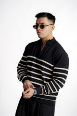 STRIPED QUARTER ZIPPER KNIT JUMPER