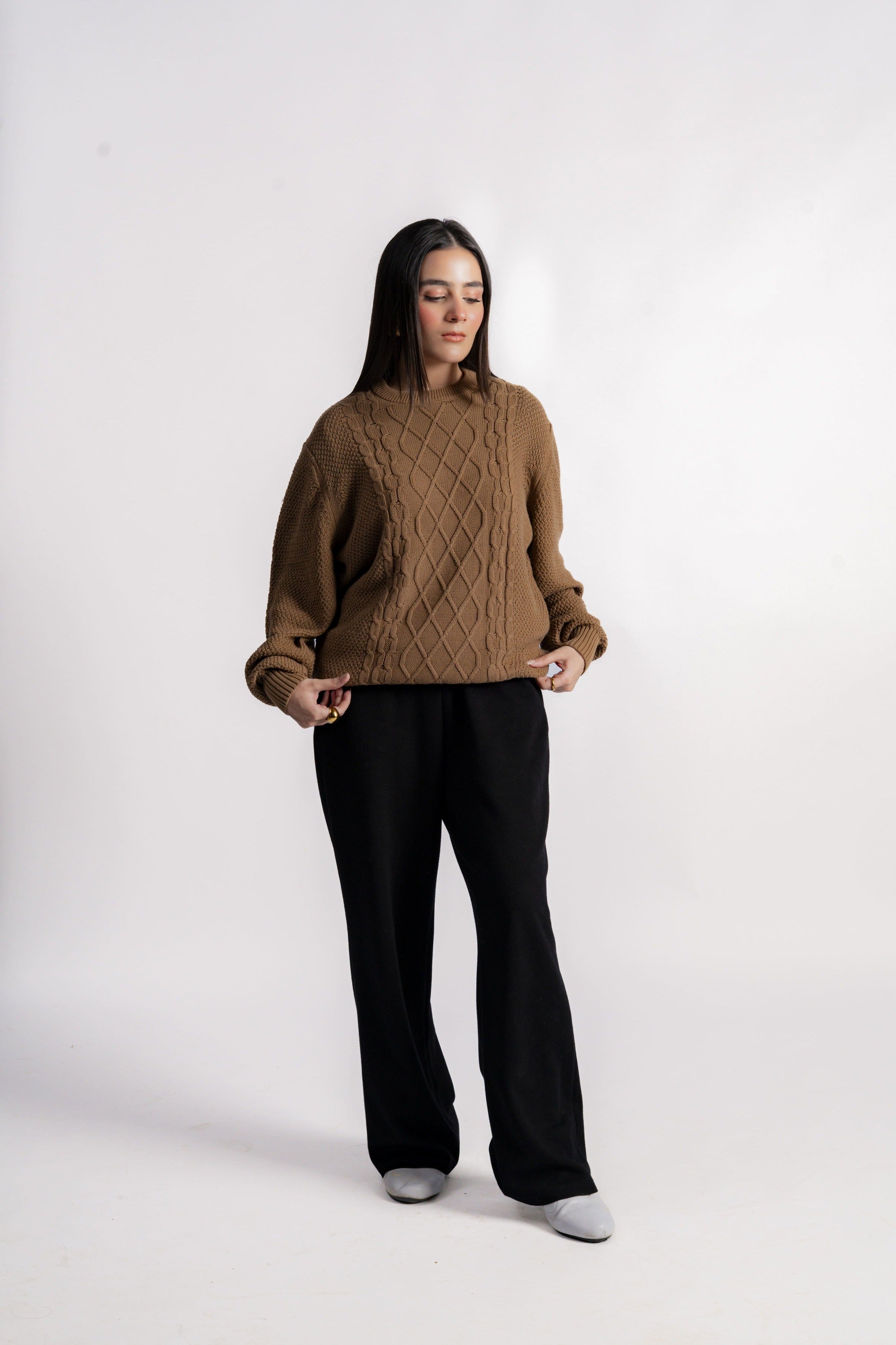 DARK TAUPE ARAN KNIT JUMPER