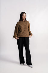 DARK TAUPE ARAN KNIT JUMPER