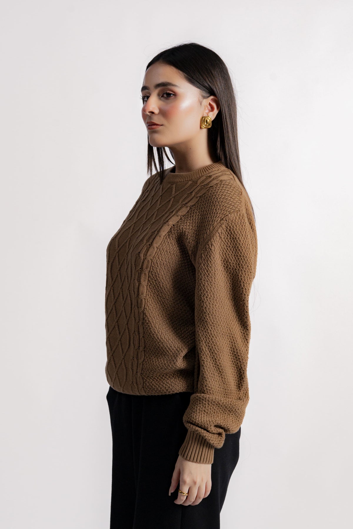 DARK TAUPE ARAN KNIT JUMPER