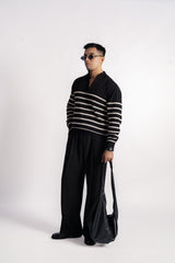 STRIPED QUARTER ZIPPER KNIT JUMPER