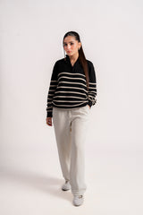 STRIPED QUARTER ZIPPER KNIT JUMPER