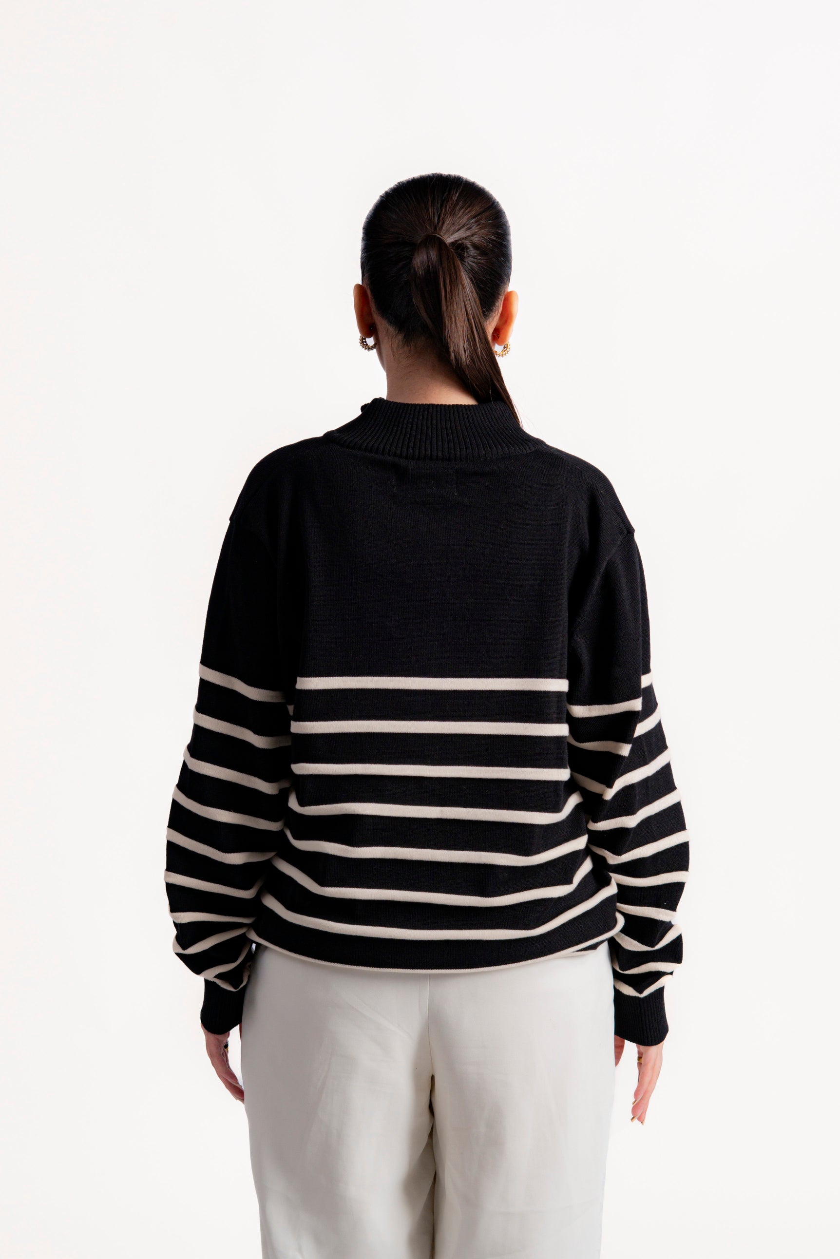 STRIPED QUARTER ZIPPER KNIT JUMPER