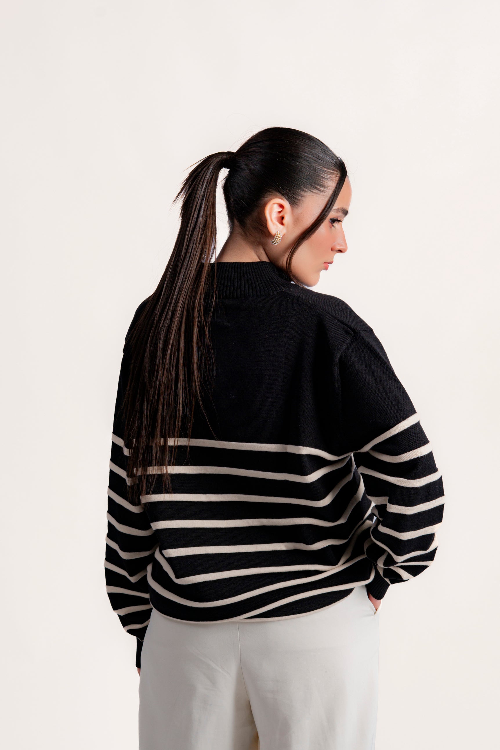 STRIPED QUARTER ZIPPER KNIT JUMPER
