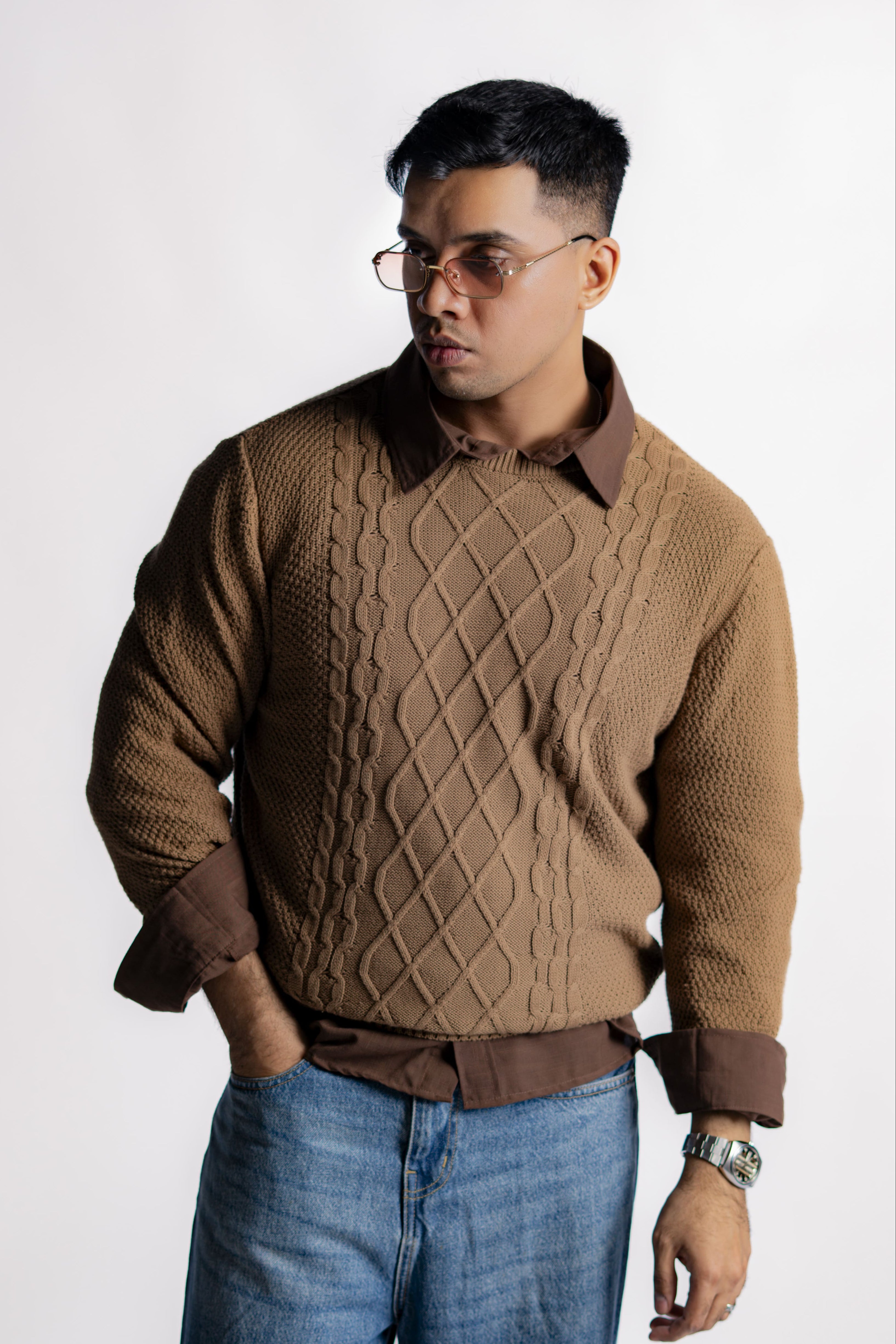 DARK TAUPE ARAN KNIT JUMPER